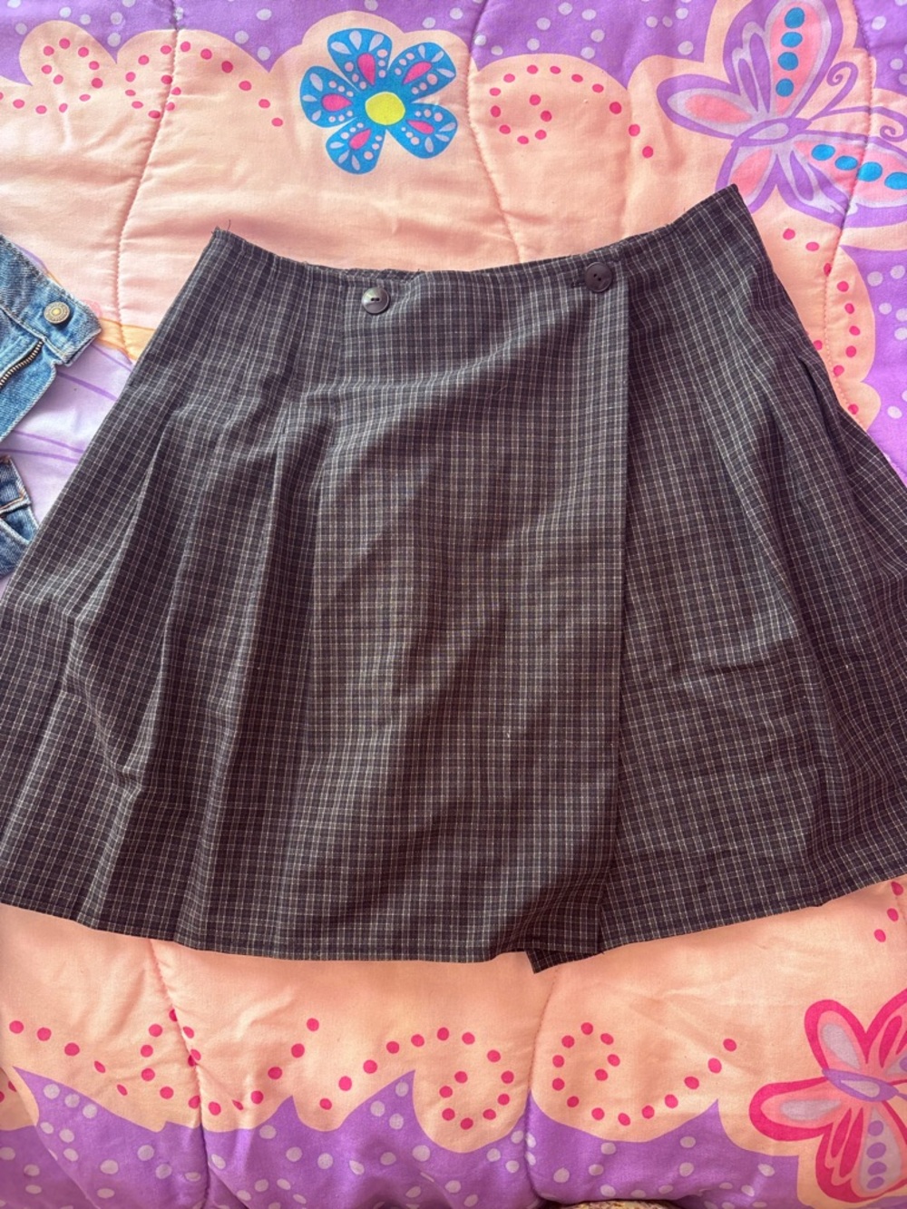 Vintage Plaid A-Line Skater Skirt - Black/Grey